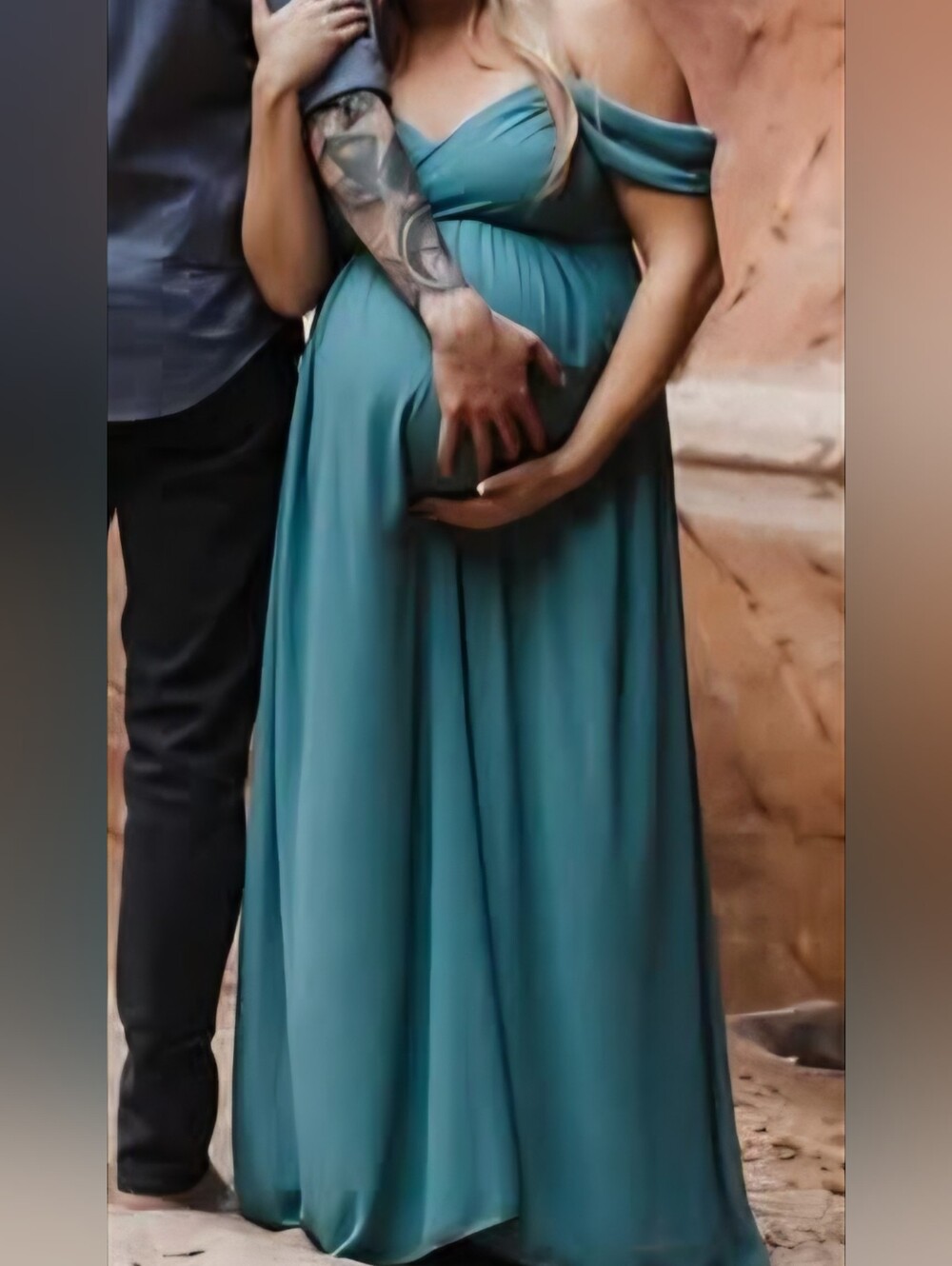 Ever Pretty Teal Blue Off-Shoulder Maxi Dress